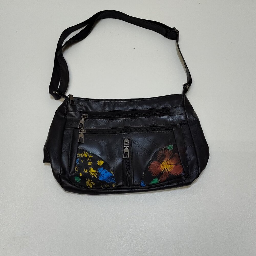 Fashion Faux Leather Crossbody Shoulder Bag Floral Design Adjustable Strap NWOT